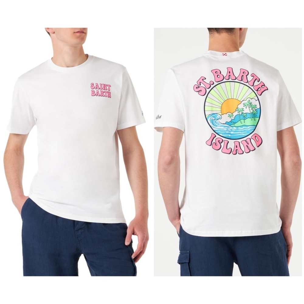 MC2 Saint Barth Man Cotton T-shirt With St. Barth Island Print (M3)